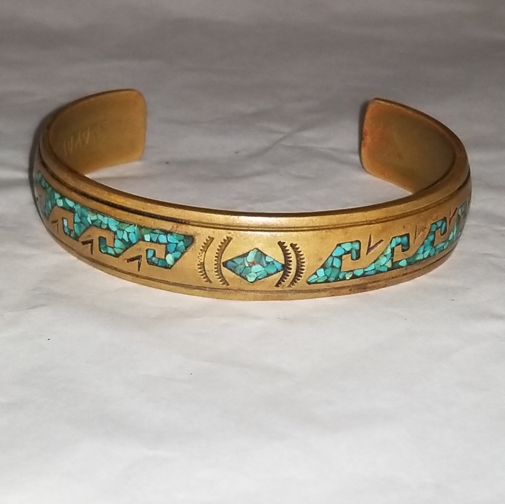 Vintage Nakai Turquoise Inlay Wave Cuff